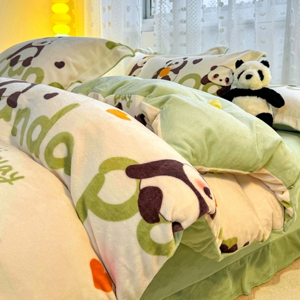 富之航家纺 2024小清新四件套被套牛奶绒四件套法莱绒水晶绒法兰绒兔毛绒兔绒金貂绒雕花绒字母熊