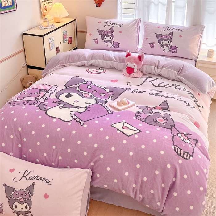 91家纺网 家纺一手货源 找家纺 星座家纺 2025新款大版三丽鸥牛奶绒四件套 安睡库洛米