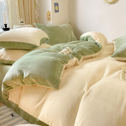 寐眠 新款牛奶绒纯色双拼四件套-风格二 奶酪薄荷