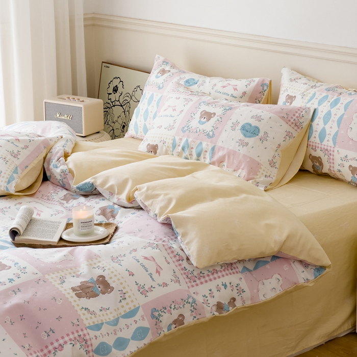 91家纺网 家纺一手货源 找家纺 2024新款印花小清新全棉四件套 芬妮小熊