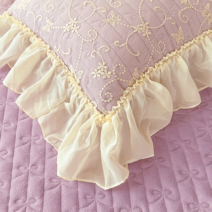 91家纺网 家纺一手货源 找家纺 罗艺轩 2024新款高克重牛奶雪纺边床裙四件套-羽蝶 甜紫