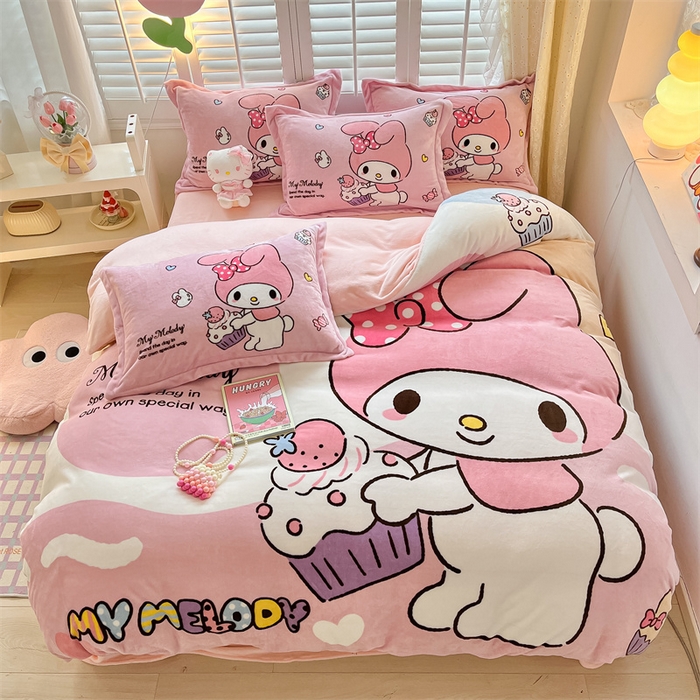 91家纺网 家纺一手货源 找家纺 星座家纺 2025新款大版三丽鸥牛奶绒四件套 美乐蒂-大版