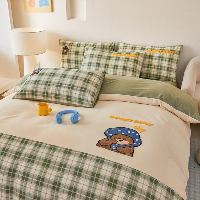 91家纺网 家纺一手货源 找家纺 怡家居 2024秋冬新款全棉磨毛绣花四件套 帽子熊