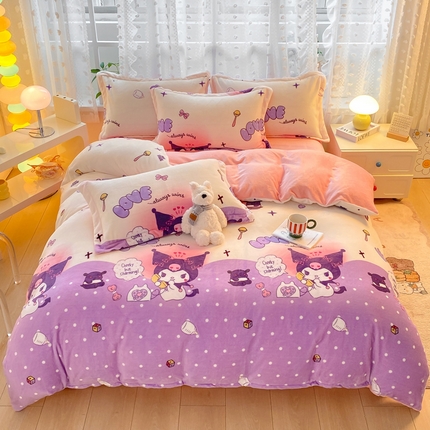 91家纺网 家纺一手货源 找家纺 富之航家纺 2024小清新四件套被套牛奶绒四件套法莱绒水晶绒法兰绒兔毛绒兔绒金貂绒雕花绒库洛米