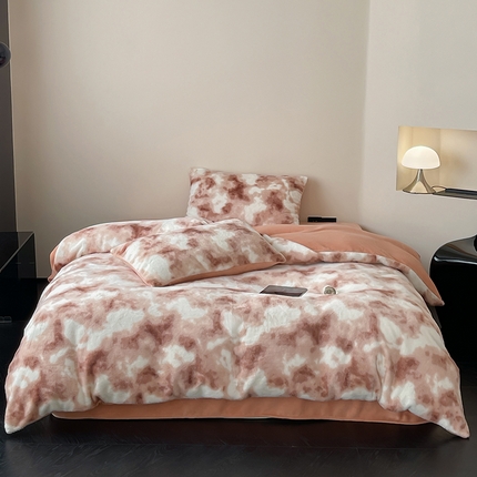 91家纺网 家纺一手货源 找家纺 窝米 2024冬季新款雪貂绒系列四件套 炫彩-橘