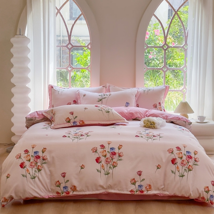 91家纺网 家纺一手货源 找家纺 禧多家纺 2024新款亲肤云锦棉四件套 缤纷玫瑰