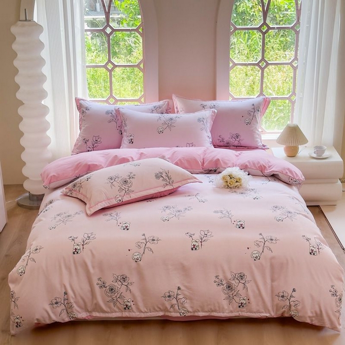 91家纺网 家纺一手货源 找家纺 禧多家纺 2024新款亲肤云锦棉四件套 卡拉-粉