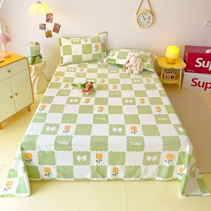 大柏树 2025新款A类高克重亲肤舒适牛奶绒印花四件套-单床单可定制 花町-绿