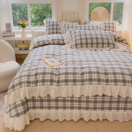 久典家居 2024新款A类法式全棉色织水洗棉床盖四件套 可可灰