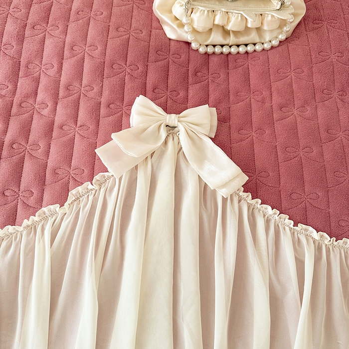 91家纺网 家纺一手货源 找家纺 罗艺轩 2024新款高克重牛奶雪纺边床裙四件套-羽蝶 豆沙红