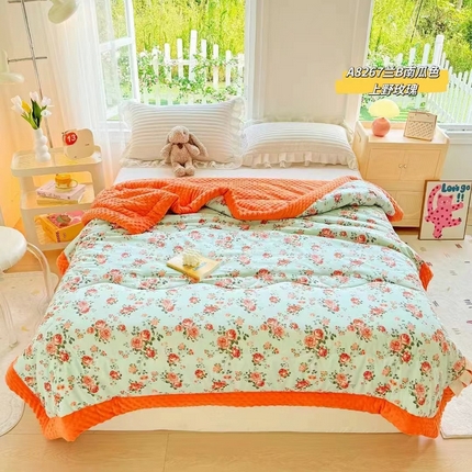 禧多家纺 2024新款亲肤舒适印花云纱棉豆豆被子被芯 上野玫瑰