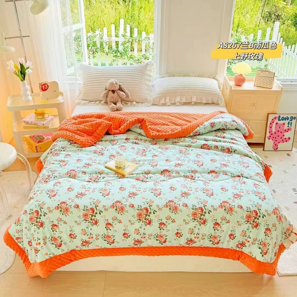 91家纺网 家纺一手货源 找家纺 禧多家纺 2024新款亲肤舒适印花云纱棉豆豆被子被芯 上野玫瑰