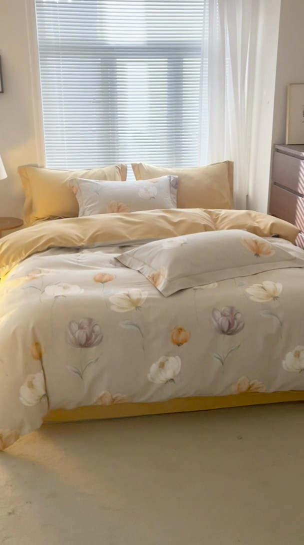 91家纺网 家纺一手货源 找家纺 左右家纺 2024秋冬新款全棉磨毛印花四件套 浮生花