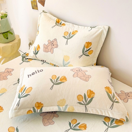 大柏树 2025新款A类高克重亲肤舒适牛奶绒印花四件套-单枕套可定制 艾薇-黄
