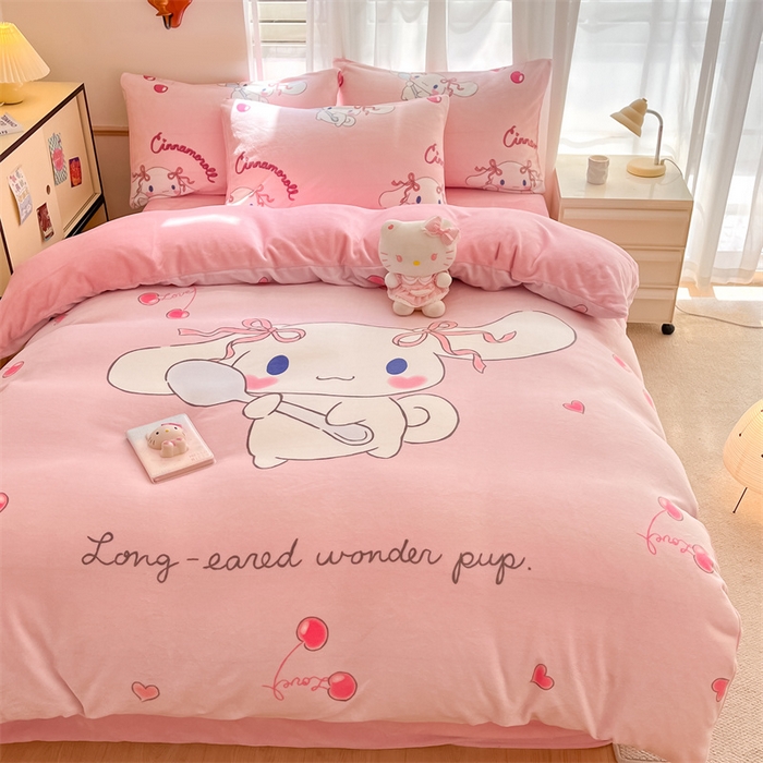 91家纺网 家纺一手货源 找家纺 星座家纺 2025新款大版三丽鸥牛奶绒四件套 淘气玉桂狗