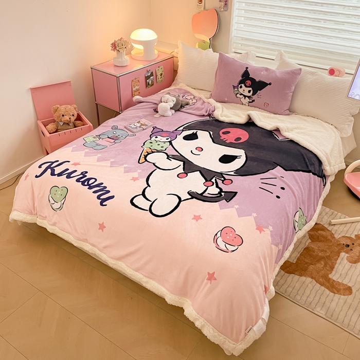 91家纺网 家纺一手货源 找家纺 金爱家 2024新款多功能牛奶绒羊羔绒毛毯毯子 羊羔绒-冰淇淋甜点库洛米