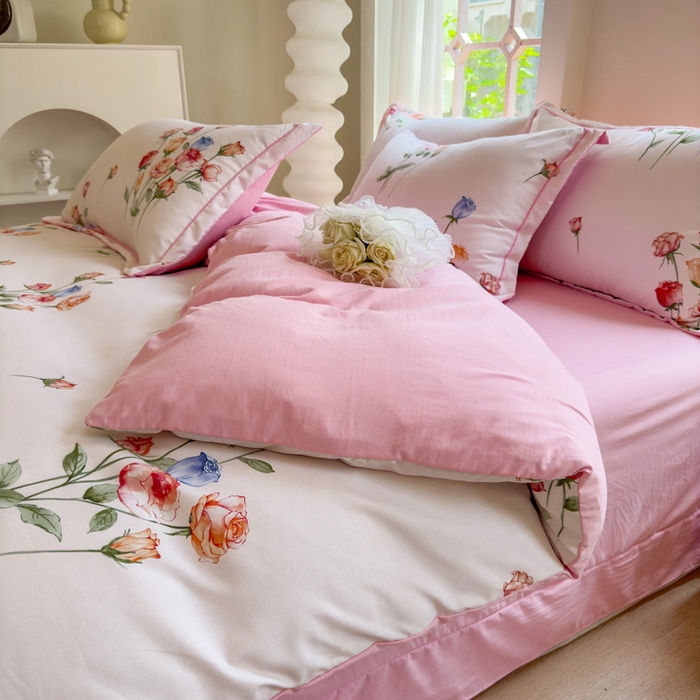 91家纺网 家纺一手货源 找家纺 禧多家纺 2024新款亲肤云锦棉四件套 缤纷玫瑰