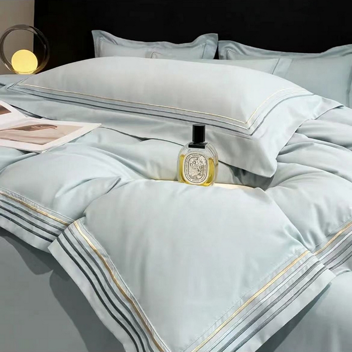 91家纺网 家纺一手货源 找家纺 禧多家纺 2024新款水洗棉轻奢绣花四件套 繁星蓝