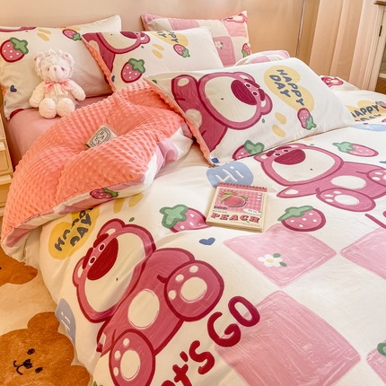 91家纺网 家纺一手货源 找家纺 （总）简宜家居（朝初家纺） 2025新款棉加绒豆豆绒牛奶绒四件套