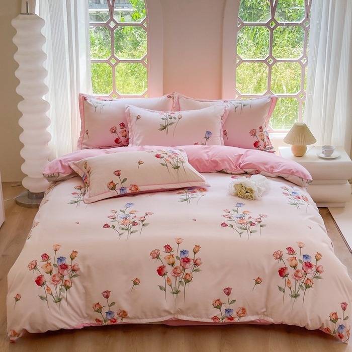 91家纺网 家纺一手货源 找家纺 禧多家纺 2024新款亲肤云锦棉四件套 缤纷玫瑰