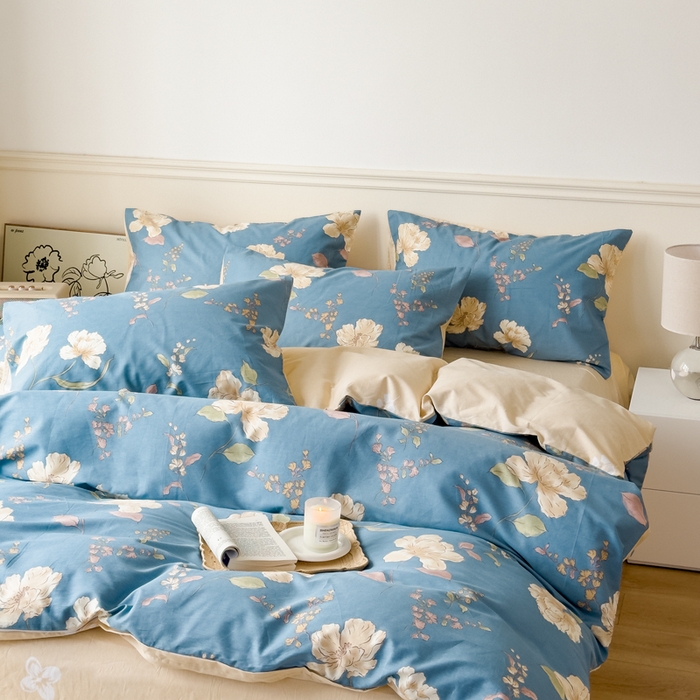 91家纺网 家纺一手货源 找家纺 2024新款印花小清新全棉四件套 知秋