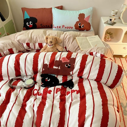 91家纺网 家纺一手货源 找家纺 (总) 花伞 2024新款毛巾绣卡通水洗棉磨毛四件套