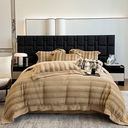 91家纺网 家纺一手货源 找家纺 若未家居 LOVEWE HOUSE 2025秋冬新款细条狐狸貂A版500克B版240克丹麦狐狸貂四件套-托马斯 托马斯 雾咖