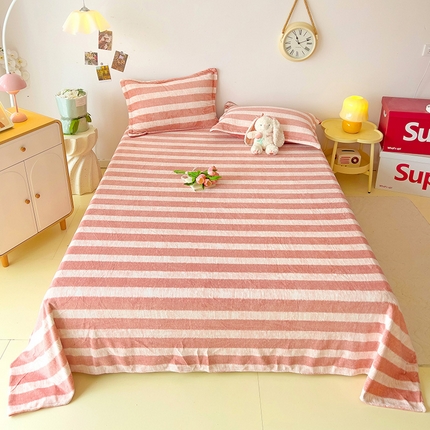 91家纺网 家纺一手货源 找家纺 大柏树 2025新款A类高克重亲肤舒适牛奶绒印花四件套-单床单可定制 竖条肌理-粉