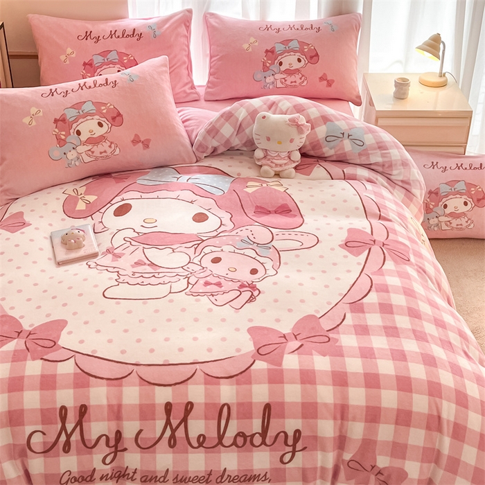 91家纺网 家纺一手货源 找家纺 星座家纺 2025新款大版三丽鸥牛奶绒四件套 相框美乐蒂