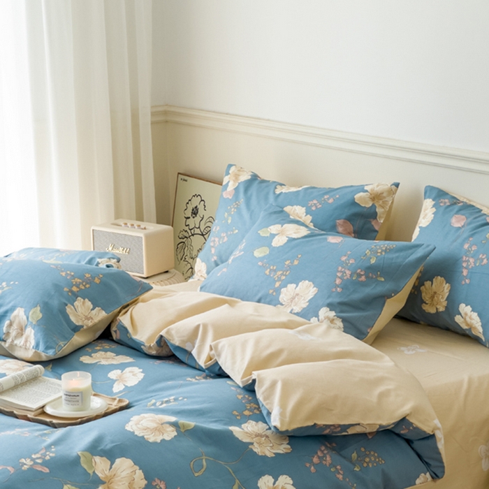 91家纺网 家纺一手货源 找家纺 2024新款印花小清新全棉四件套 知秋