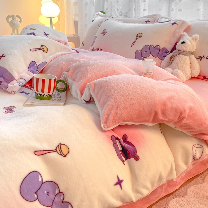 91家纺网 家纺一手货源 找家纺 富之航家纺 2024小清新四件套被套牛奶绒四件套法莱绒水晶绒法兰绒兔毛绒兔绒金貂绒雕花绒库洛米