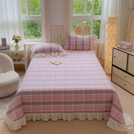 久典家居 2024新款A类法式全棉色织水洗棉单床盖 昭华粉