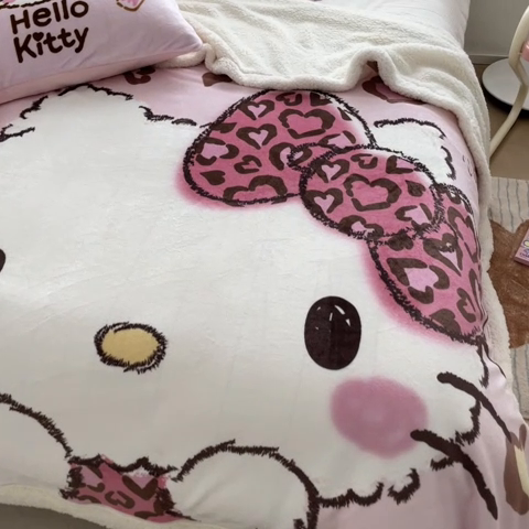 91家纺网 家纺一手货源 找家纺 金爱家 2024新款多功能牛奶绒羊羔绒毛毯毯子 羊羔绒-粉粉豹纹kt