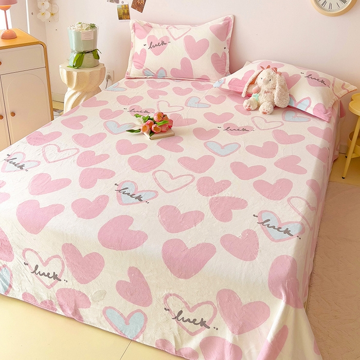 91家纺网 家纺一手货源 找家纺 大柏树 2025新款A类高克重亲肤舒适牛奶绒印花四件套-单床单可定制 若凡-粉