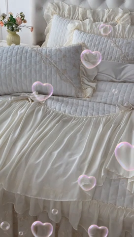 91家纺网 家纺一手货源 找家纺 罗艺轩 2024新款高克重牛奶雪纺边床裙四件套-羽蝶 奶昔