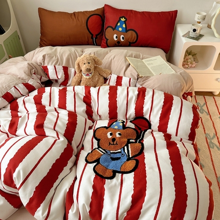 91家纺网 家纺一手货源 找家纺 (总) 花伞 2024新款毛巾绣卡通水洗棉磨毛四件套