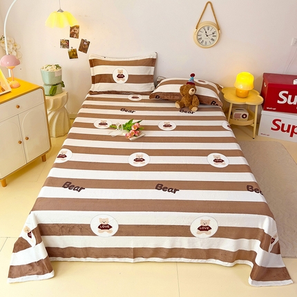 91家纺网 家纺一手货源 找家纺 大柏树 2025新款A类高克重亲肤舒适牛奶绒印花四件套-单床单可定制 布琪小熊-咖