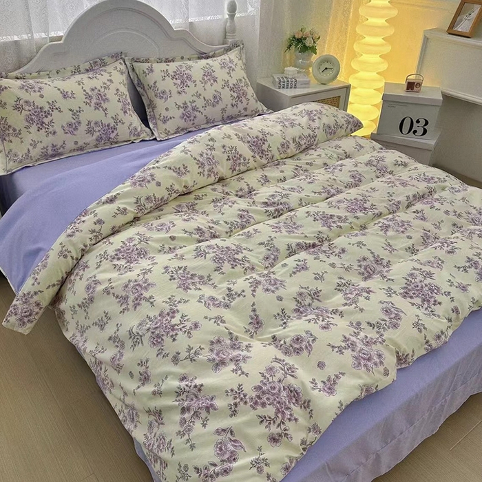 91家纺网 家纺一手货源 找家纺 禧多家纺 2024新款亲肤云锦棉四件套 甜蜜花丛