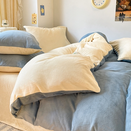 91家纺网 家纺一手货源 找家纺 寐眠 新款牛奶绒纯色双拼四件套-风格二 星梦与海