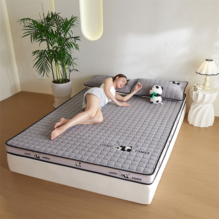 91家纺网 家纺一手货源 找家纺 鑫钰 2024秋冬新款立体乳胶加厚海绵床垫 立体边-趴趴熊猫-相思灰-