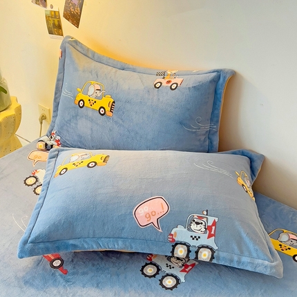大柏树 2025新款A类高克重亲肤舒适牛奶绒印花四件套-单枕套可定制 精灵乐园-蓝
