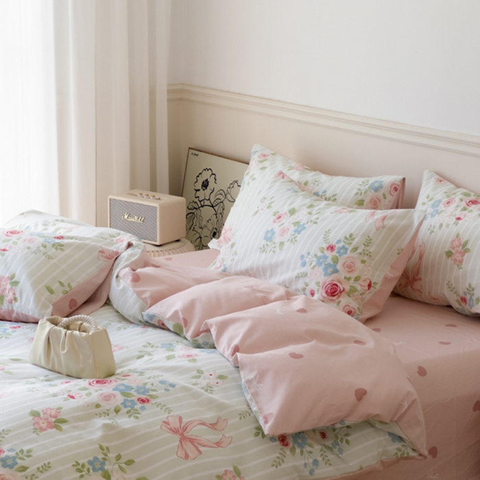 91家纺网 家纺一手货源 找家纺 2024新款印花小清新全棉四件套 清婉花语