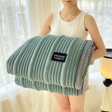 梦舒羽 2025新款子母条兔毛绒毛毯宿舍牛奶绒小被毯 冰蓝