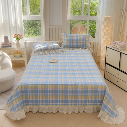 久典家居 2024新款A类法式全棉色织水洗棉单床盖 昭华蓝