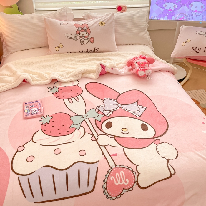 91家纺网 家纺一手货源 找家纺 金爱家 2024新款多功能牛奶绒羊羔绒毛毯毯子 羊羔绒-草莓蛋糕美乐蒂