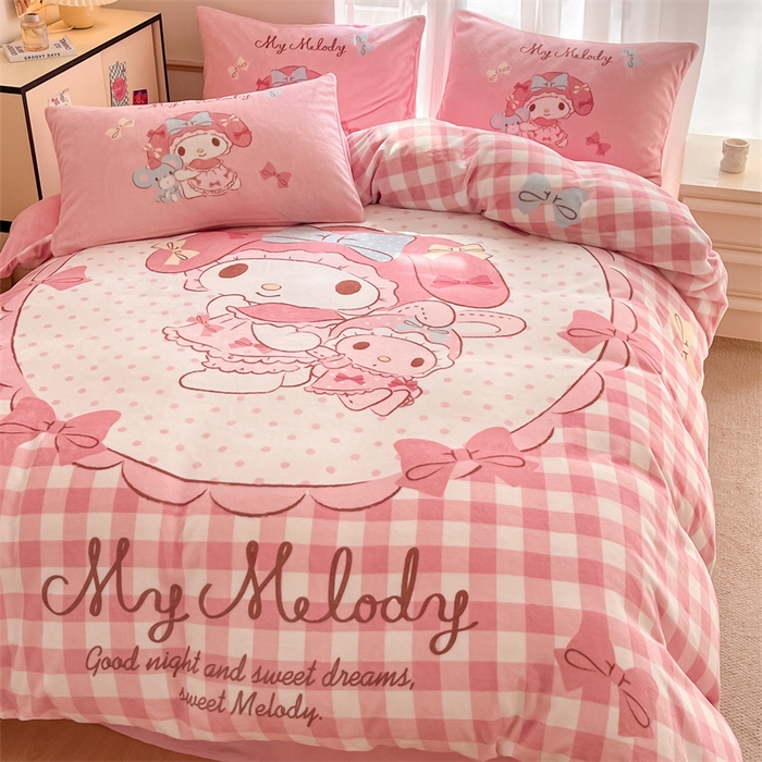 91家纺网 家纺一手货源 找家纺 星座家纺 2025新款大版三丽鸥牛奶绒四件套 相框美乐蒂