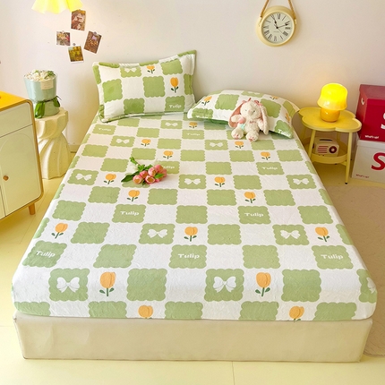 91家纺网 家纺一手货源 找家纺 大柏树 2025新款A类高克重亲肤舒适牛奶绒印花四件套-单床笠可定制 花町-绿