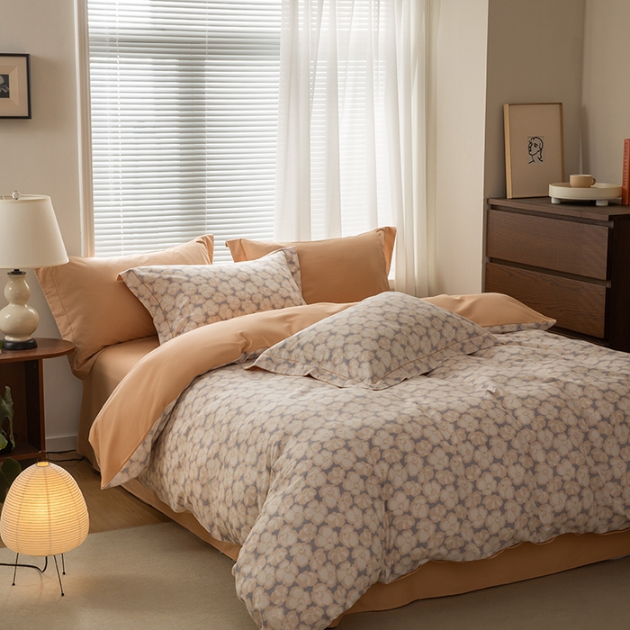 91家纺网 家纺一手货源 找家纺 左右家纺 2024秋冬新款全棉磨毛印花四件套 香茗