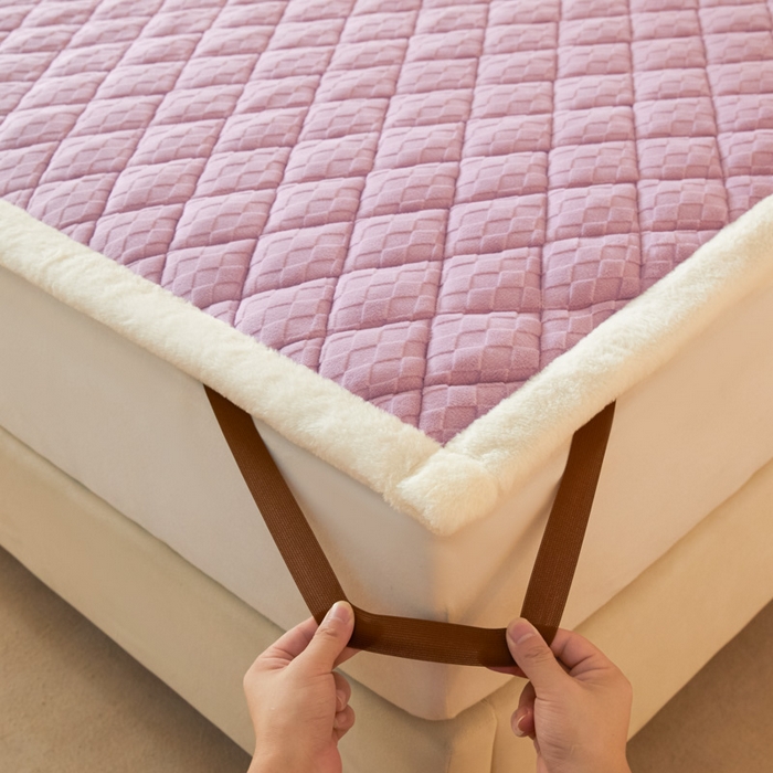 91家纺网 家纺一手货源 找家纺 鑫钰 2024新款菱形格牛奶绒宝宝绒烂花床褥 菱形格-浅紫