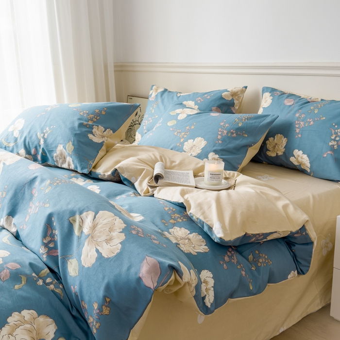 91家纺网 家纺一手货源 找家纺 2024新款印花小清新全棉四件套 知秋